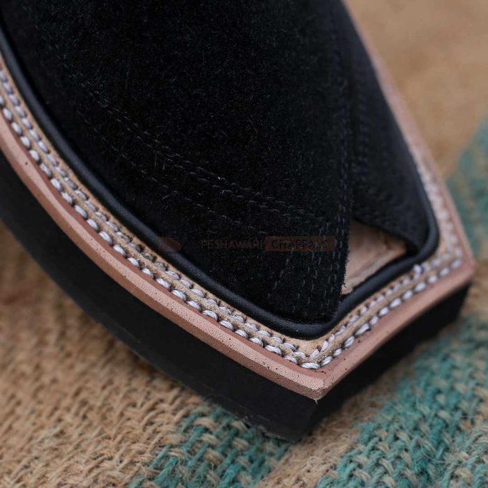 Handmade Black Suede Kaptaan Leather Chappal With Light Weight