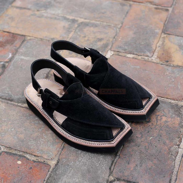Handmade Black Suede Kaptaan Leather Chappal With Light Weight
