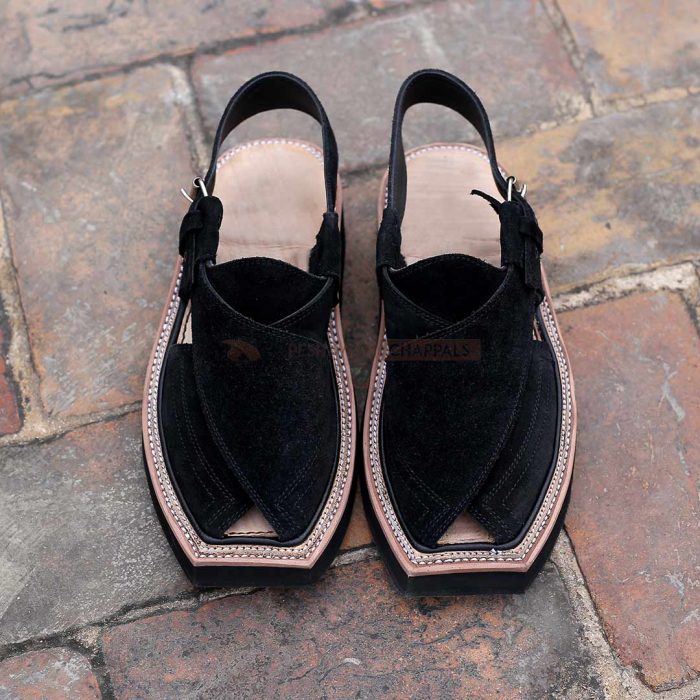 Handmade Black Suede Kaptaan Leather Chappal With Light Weight