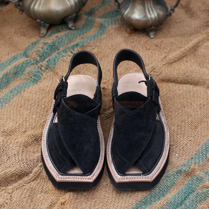 Handmade Black Suede Kaptaan Leather Chappal With Light Weight