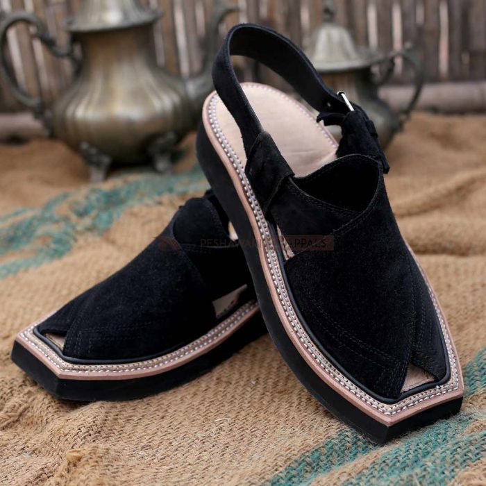 Handmade Black Suede Kaptaan Leather Chappal With Light Weight
