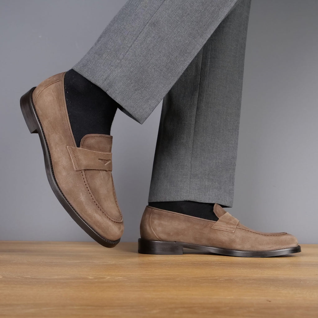 Monaco Penny Loafer Taupe Brown Suede