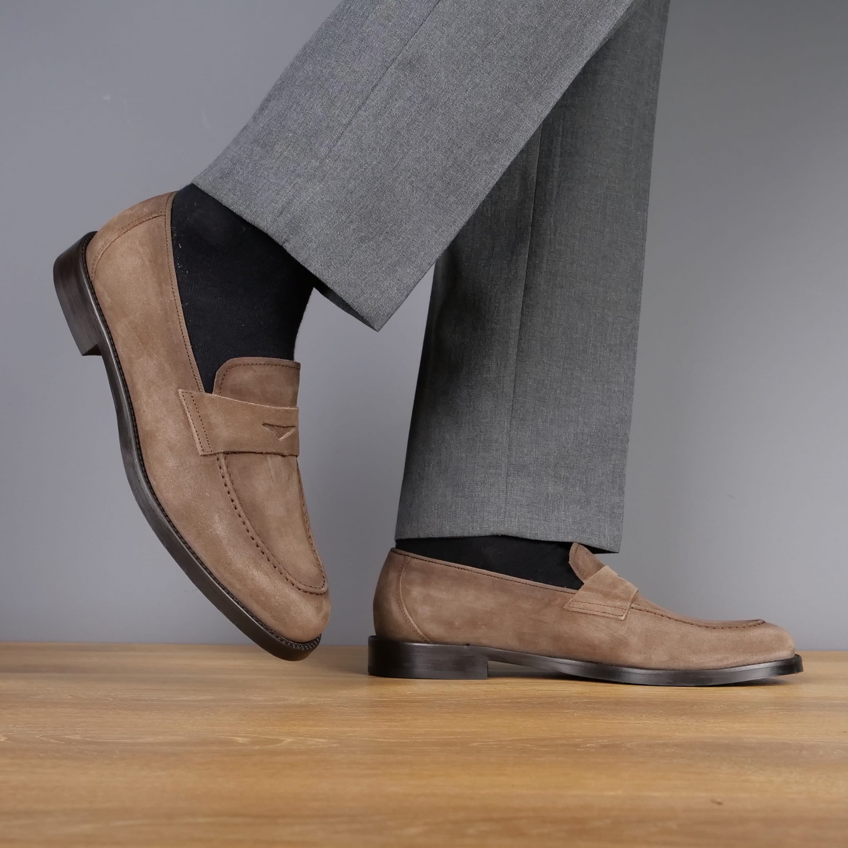Monaco Penny Loafer Taupe Brown Suede