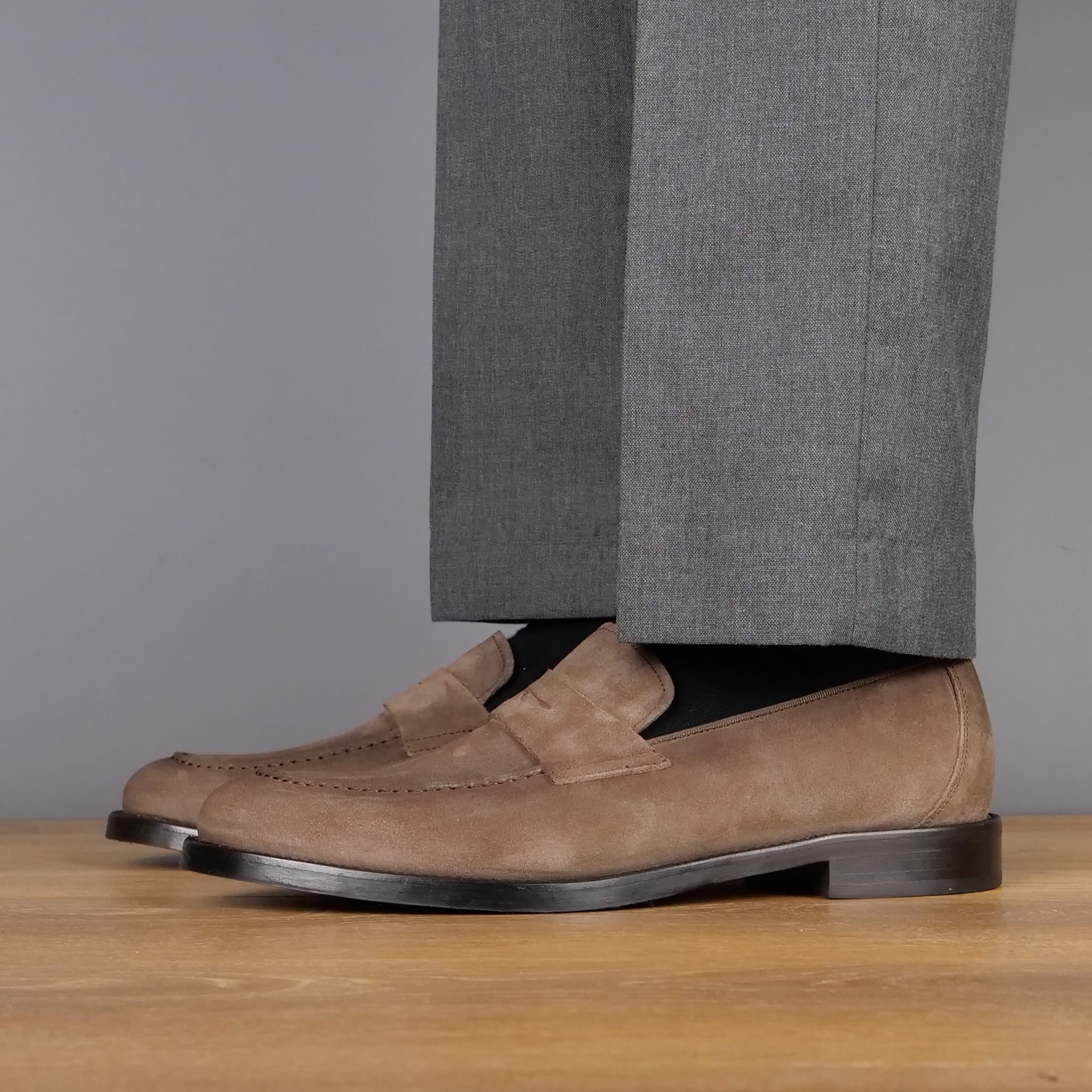 Monaco Penny Loafer Taupe Brown Suede