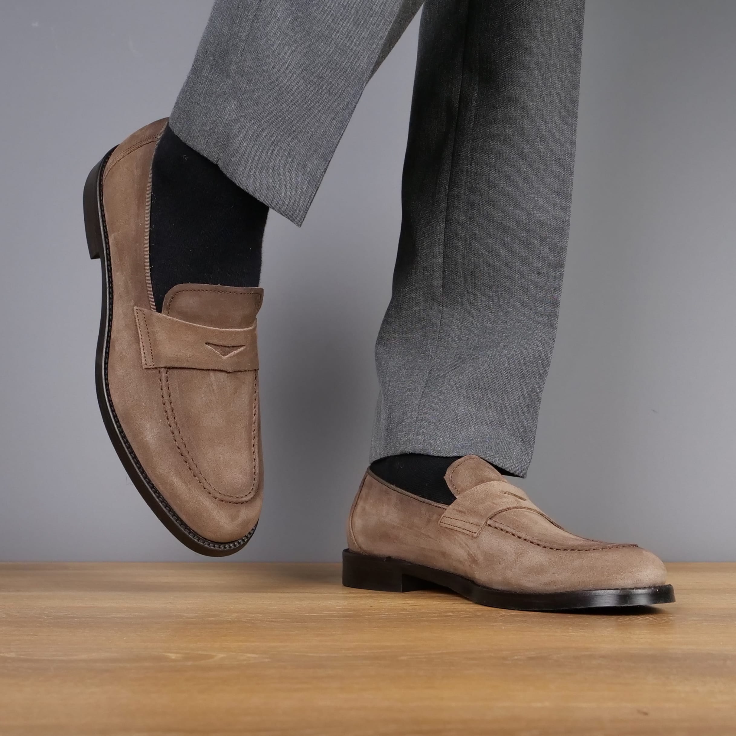 Monaco Penny Loafer Taupe Brown Suede