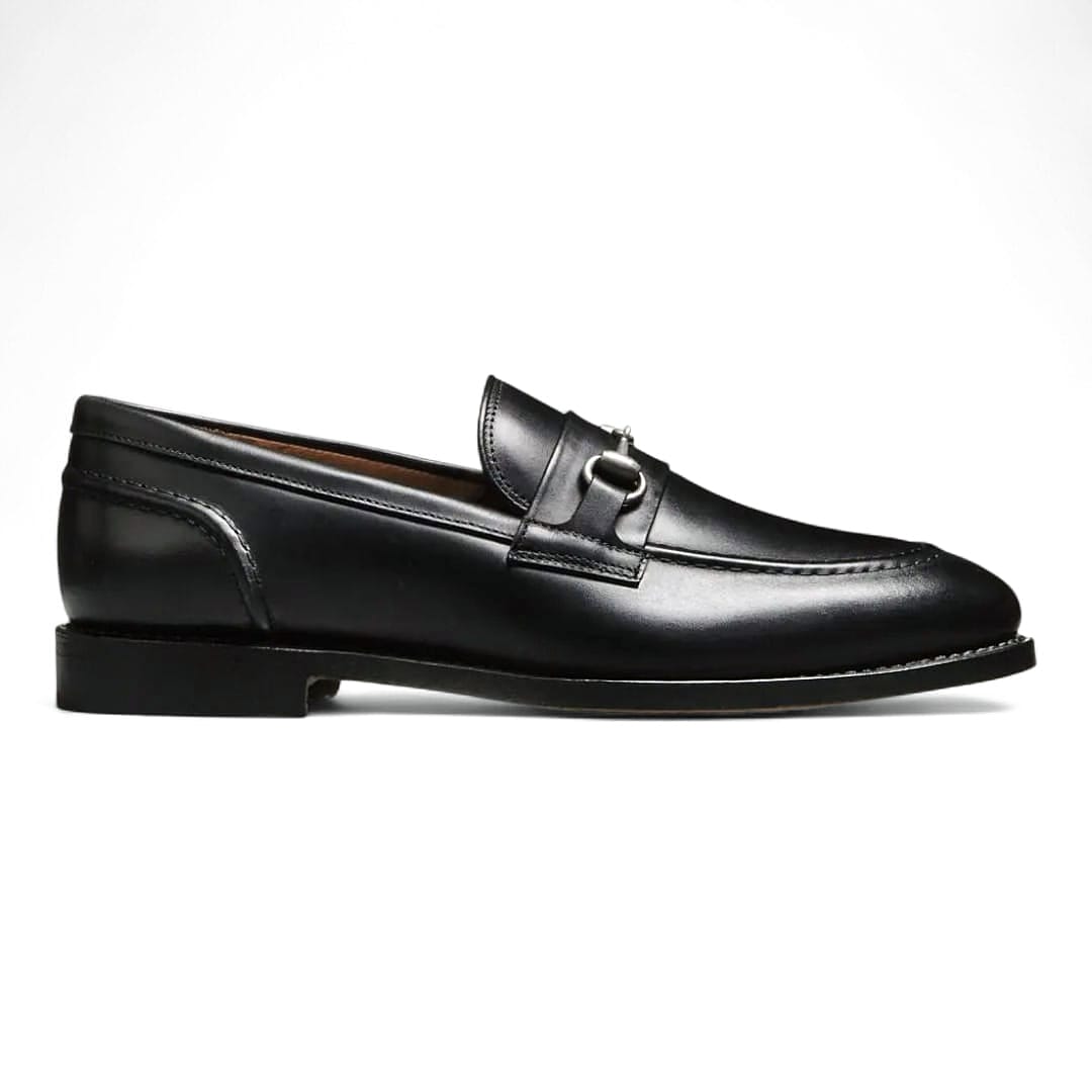 Men’s Black Leather Horsebit Loafers with Leather Sole