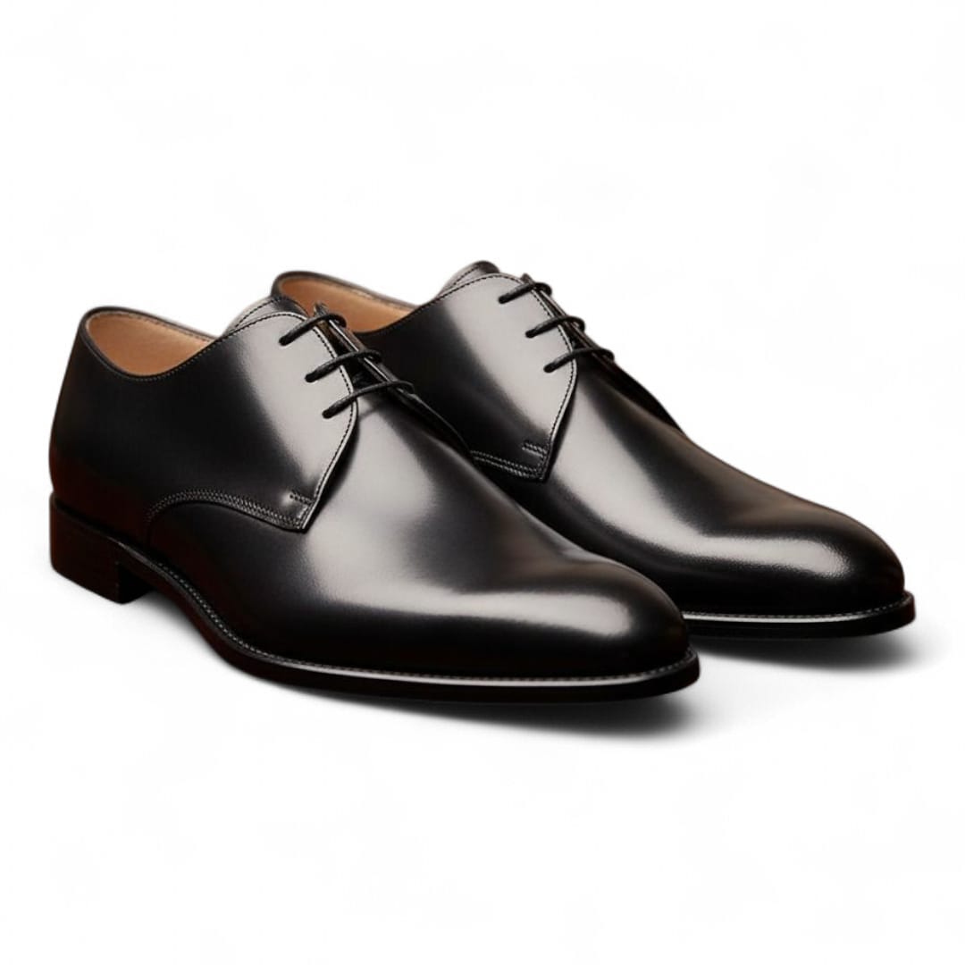 Men’s Black Calf Leather Derby Shoes with Leather Sole