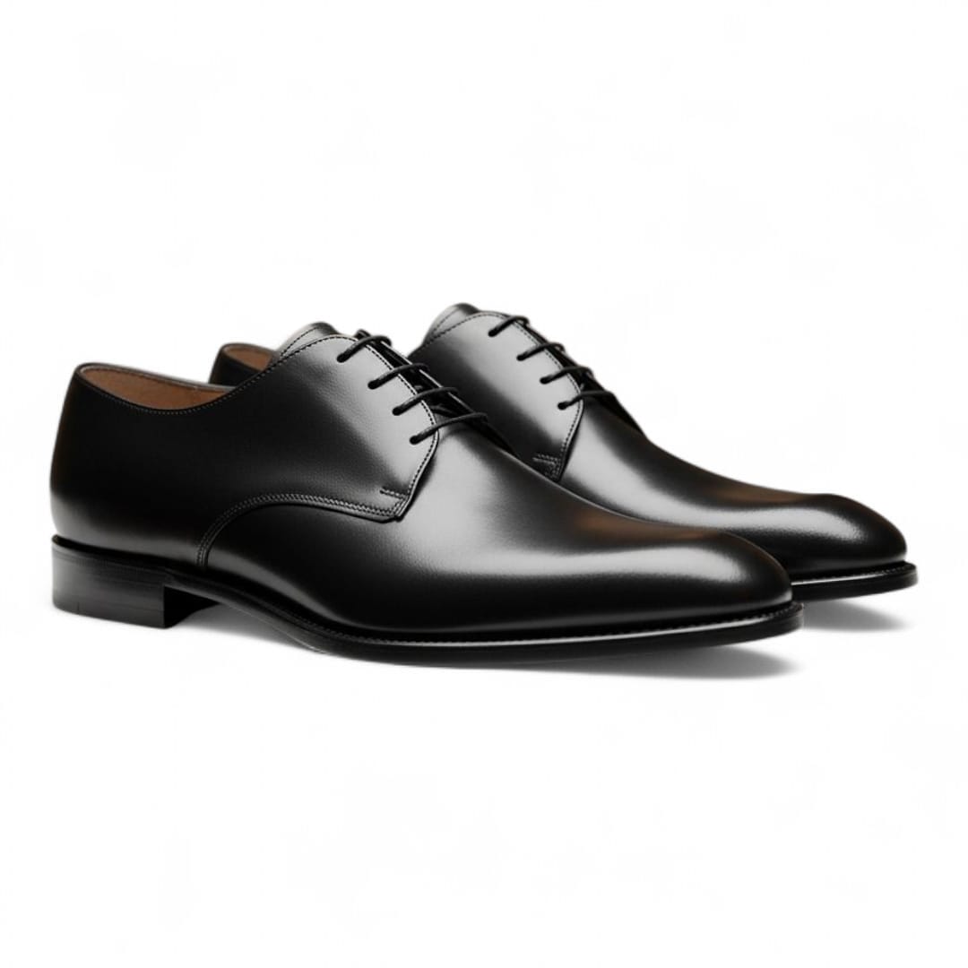 Men’s Black Calf Leather Derby Shoes with Leather Sole