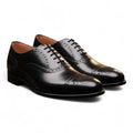 Black Cow Leather Brogue Oxford Shoes with Leather Sole