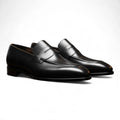 Men’s Black Leather Penny Loafers with Leather Sole