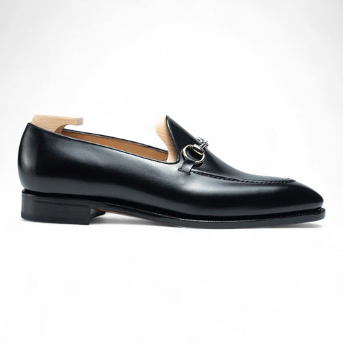 Black Leather Horsebit Loafers with Leather Sole