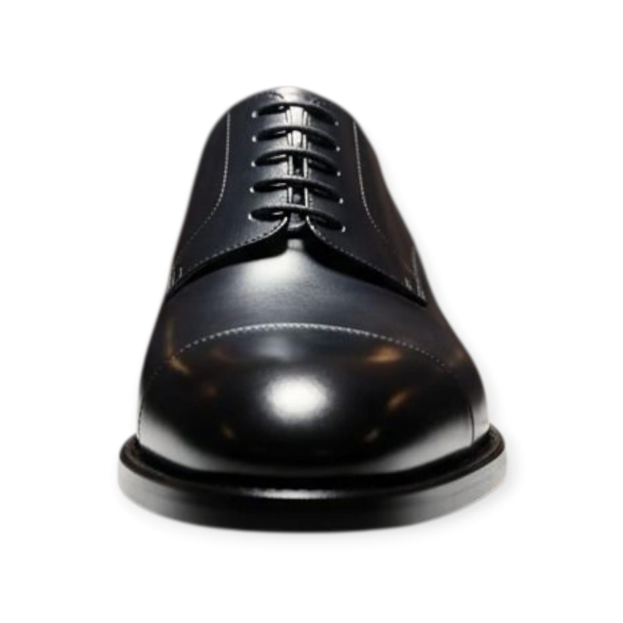 Black Toe Cap Derby Leather Shoes with Leather Sole