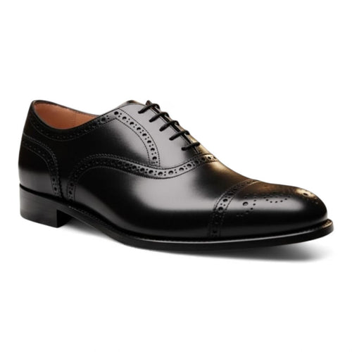 Black Cow Leather Brogue Oxford Shoes with Leather Sole
