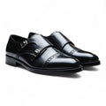 Boston Double Monk Strap Shoes | Black Handmade Leather Elegance