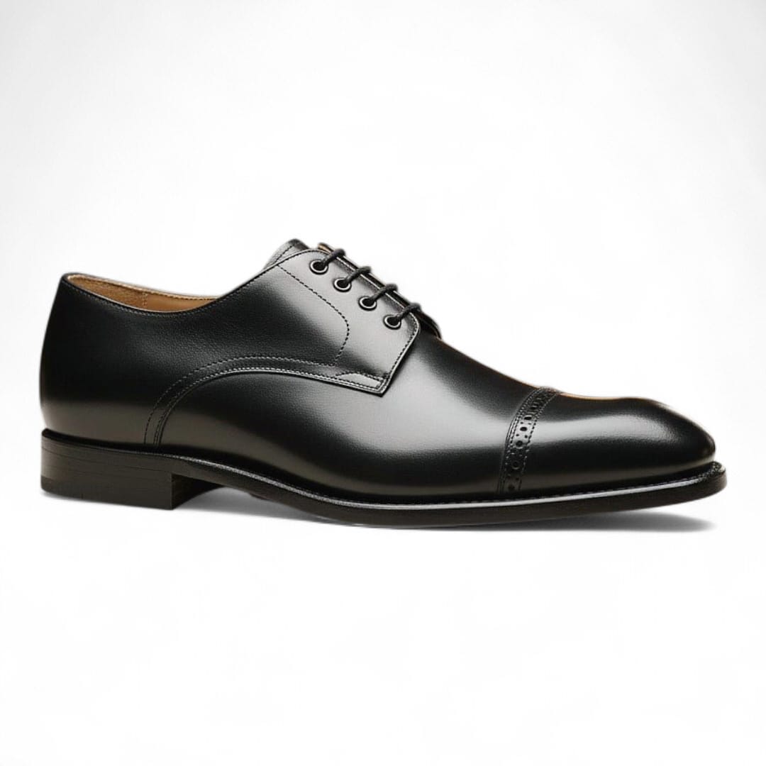 Brogue Black Toe Cap Derby Shoes | Handmade Genuine Leather Sole