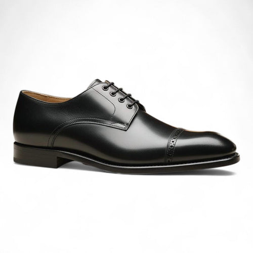 Brogue Black Toe Cap Derby Shoes | Handmade Genuine Leather Sole