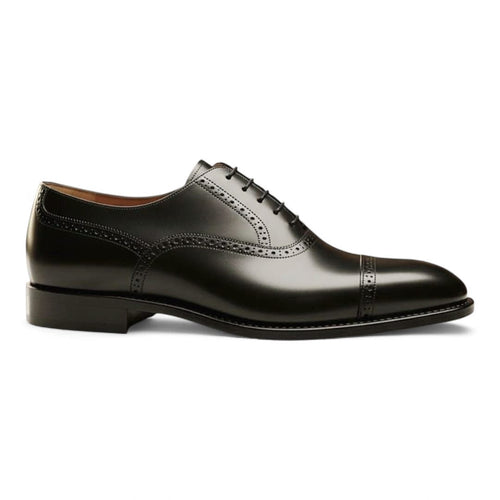 Black Cow Leather Brogue Oxford Shoes | Handmade with Leather Sole