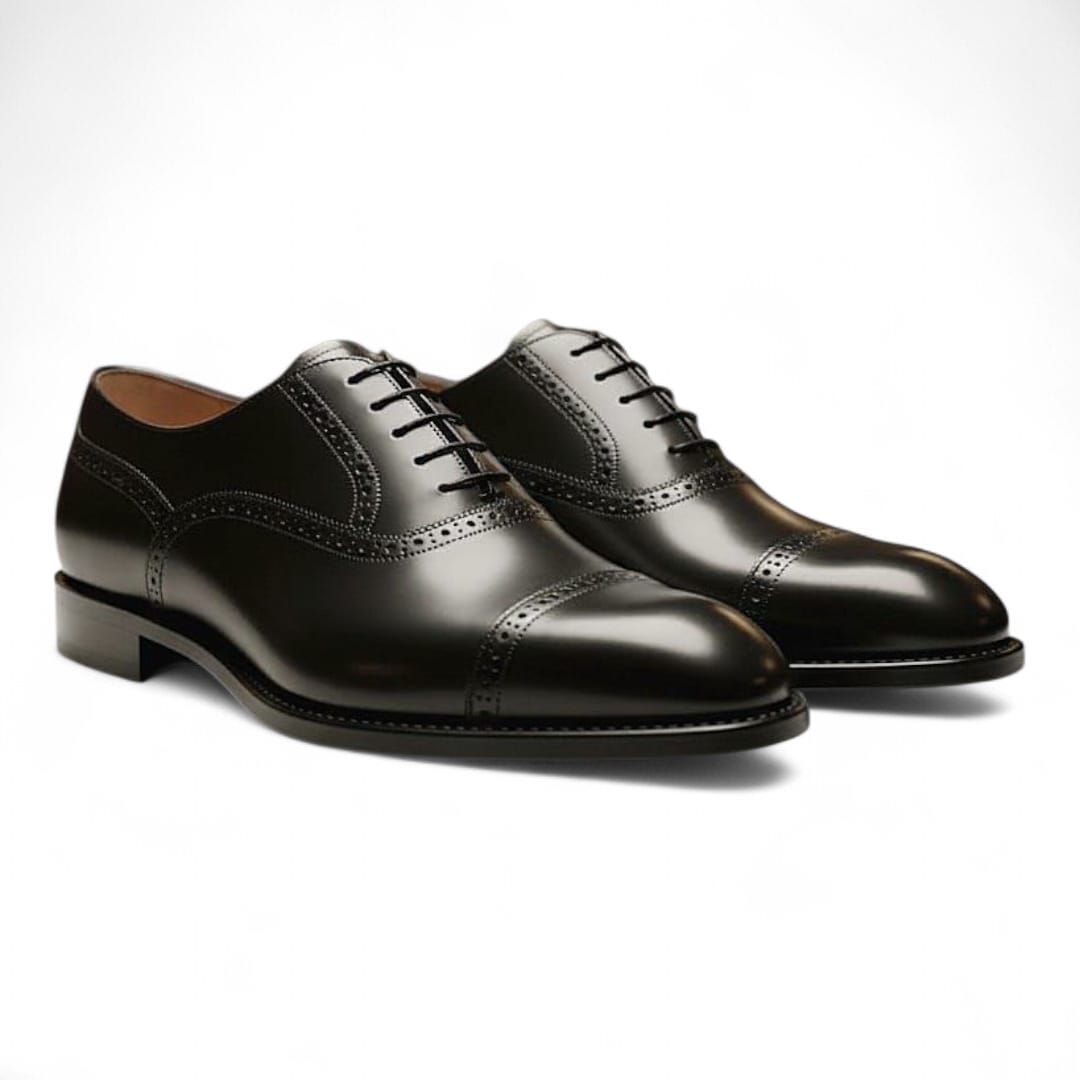 Black Cow Leather Brogue Oxford Shoes | Handmade with Leather Sole