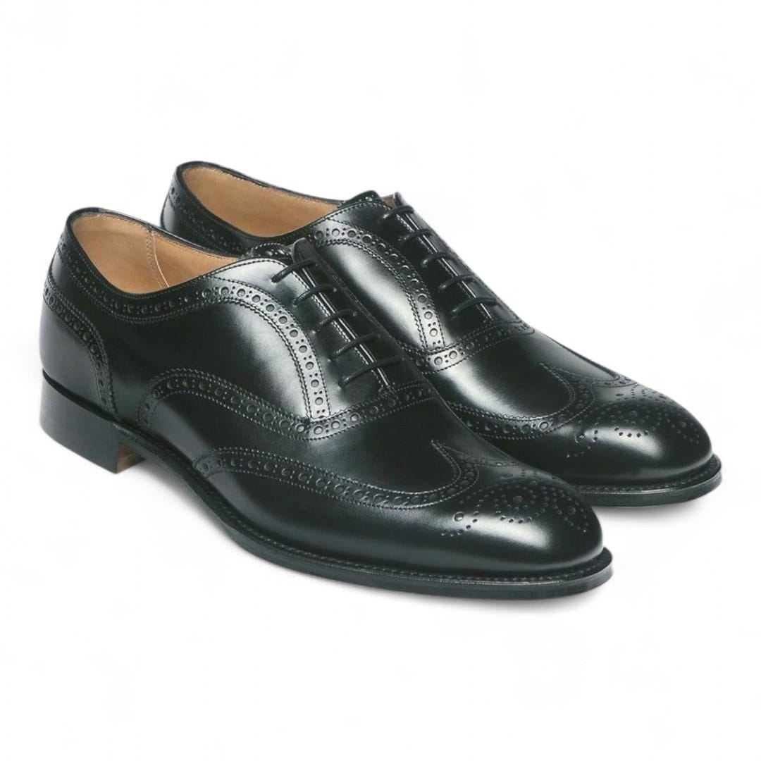 Hand-Crafted Black Brogue Oxford Leather Shoes with Leather Sole