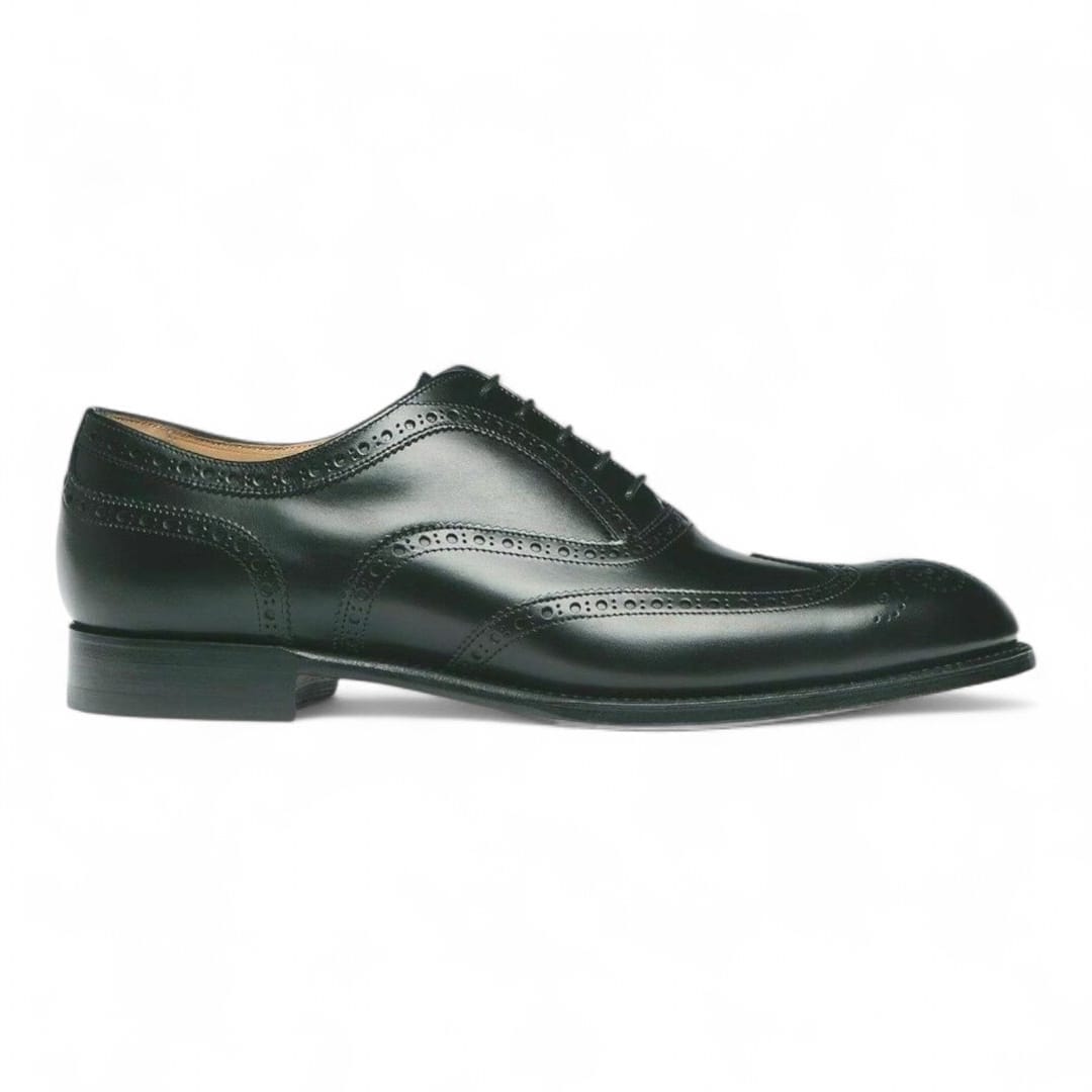 Hand-Crafted Black Brogue Oxford Leather Shoes with Leather Sole